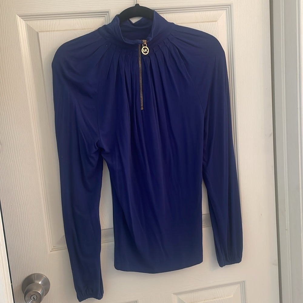 Michael Kors royal blue pleated turtleneck - Picture 2 of 4